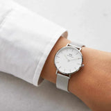 Daniel Wellington Petite Sterling White Dial Silver Mesh Bracelet Watch For Women - DW00100164 Authentic Buy Shop Now