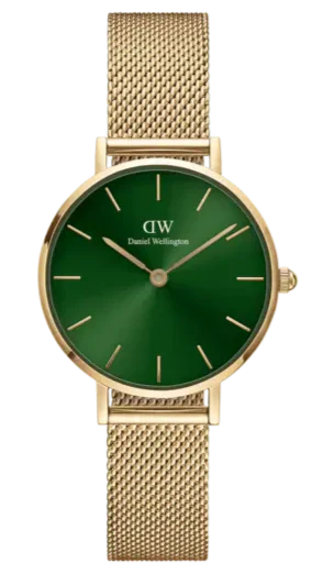 Daniel Wellington Petite Emerald Green Dial Gold Mesh Strap Watch For Women - DW00100479 Authentic Buy Shop Now