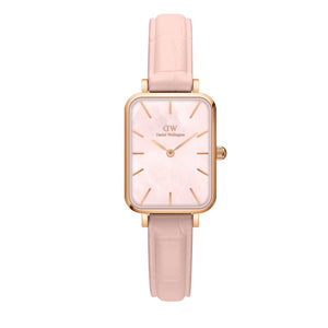 Daniel Wellington Quadro Pressed Mother of Pearl Pink Dial Pink Leather Strap Watch For Women - DW00100508 Authentic Buy Shop Now