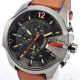 Diesel Mega Chief Chronograph Black Dial Brown Leather Strap Watch For Men - DZ4343 Authentic Buy Shop Now