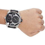 Diesel Mr Daddy Chronograph White Dial Black Leather Strap Watch For Men - DZ7125 Authentic Buy Shop Now