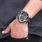 Diesel Mr Daddy Chronograph White Dial Black Leather Strap Watch For Men - DZ7125 Authentic Buy Shop Now