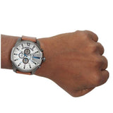 Diesel Mega Chief Chronograph White Dial Brown Leather Strap Watch For Men - DZ4280 Authentic Buy Shop Now