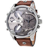 Diesel Mr Daddy Chronograph Grey Dial Brown Leather Strap Watch For Men - DZ7413 Authentic Buy Shop Now