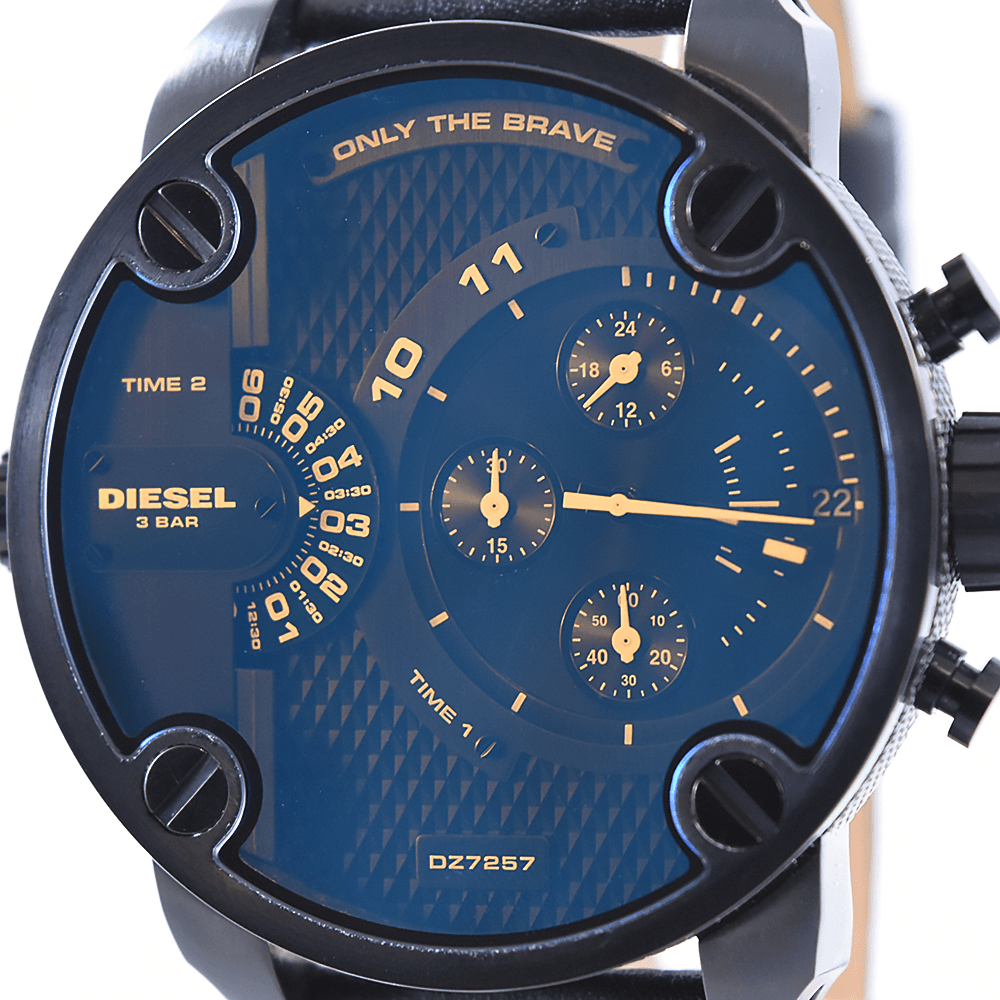 Diesel Little Daddy Blue Dial Black Leather Strap Watch For Men - DZ7257 Authentic Buy Shop Now