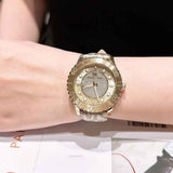 Michael Kors Runway Three Hand Quartz Gold Dial Brown Leather Strap Watch For Women - MK6999 Authentic Buy Shop Now