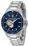 Maserati SFIDA Automatic Skeleton Blue Dial Silver Steel Strap Watch For Men - R8823140007 Authentic Buy Shop Now