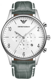 Emporio Armani Classic Chronograph Silver Dial Grey Leather Strap Watch For Men - AR1861 Authentic Buy Shop Now