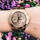 Marc Jacobs Blade Chronograph Brown Dial Rose Gold Steel Strap Watch for Women - MBM3308 Authentic Buy Shop Now