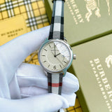 Burberry Classic Stone Silver Dial Horseberry Black Leather Strap Watch for Women - BU10103 Authentic Buy Shop Now