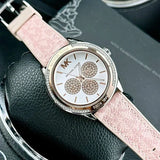 Michael Kors Multifunction Silver Dial Pink Leather Strap Watch For Women - MK7206 Authentic Buy Shop Now