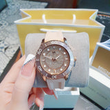 Michael Kors Runway Three Hand Crystal Pave Dial Pink Rubber Strap Watch For Women - MK6854 Authentic Buy Shop Now