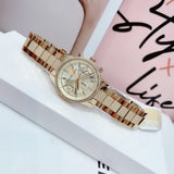 Michael Kors Ritz Chronograph Gold Dial Gold Steel Strap Watch For Women - MK6597 Authentic Buy Shop Now