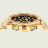 Versace Greca Chronograph Black Dial Gold Steel Strap Watch For Men - VEZ900421 Authentic Buy Shop Now