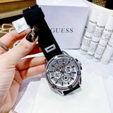 Guess King Quartz Crystals Silver Dial Black Silicone Strap Watch For Men - GW0537G1 Authentic Buy Shop Now