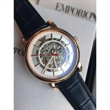 Emporio Armani Luigi Skeleton Silver Dial Black Leather Strap Watch For Men - AR60007 Authentic Buy Shop Now