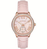 Michael Kors Sage Three-Hand Mother of Pearl Pink Dial Pink Leather Strap Watch for Women - MK4820 Authentic Buy Shop Now