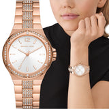 Michael Kors Lennox Three-Hand Silver Dial Rose Gold Steel Strap Watch For Women - MK7362 Authentic Buy Shop Now