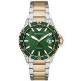 Emporio Armani Diver Chronograph Green Dial Two Tone Steel Strap Watch For Men - AR80063 Authentic Buy Shop Now