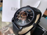 Emporio Armani Luigi Automatic Skeleton Black Dial Black Leather Strap Watch For Men - AR60012 Authentic Buy Shop Now