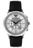 Emporio Armani Classic Chronograph Silver Dial Black Leather Strap Watch For Men - AR2432 Authentic Buy Shop Now