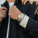 Emporio Armani Aviator Chronograph Quartz Grey Dial Beige Leather Strap Watch For Men - AR11107 Authentic Buy Shop Now
