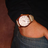 Emporio Armani Valente Analog Beige Dial Beige Leather Strap Watch For Men - AR1667 Authentic Buy Shop Now