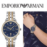Emporio Armani Classic Blue Dial Two Tone Steel Strap Watch For Men - AR1847 Authentic Buy Shop Now
