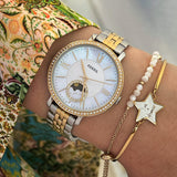 Fossil Jacqueline Analog Moonphase Mother of Pearl White Dial Two Tone Steel Strap Watch for Women - ES5166 Authentic Buy Shop Now