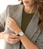 Fossil Jacqueline Multifunction Moonphase Mother of Pearl White Dial Green Leather Strap Watch for Women - ES5244 Authentic Buy Shop Now