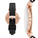 Emporio Armani Gianni T-Bar Mother of Pearl Dial Black Leather Strap Watch For Women - AR11295 Authentic Buy Shop Now