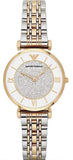Emporio Armani Gianni T Bar Analog White Dial Two Tone Steel Strap Watch For Women - AR2076 Authentic Buy Shop Now