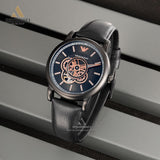 Emporio Armani Luigi Automatic Skeleton Black Dial Black Leather Strap Watch For Men - AR60012 Authentic Buy Shop Now