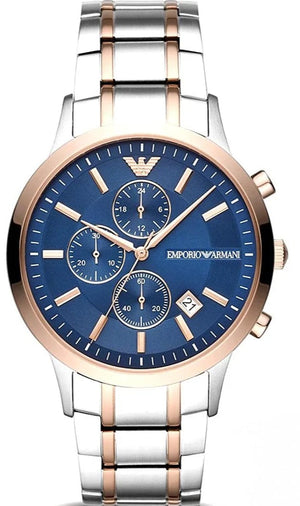 Emporio Armani Renato Chronograph Blue Dial Two Tone Steel Strap Watch For Men - AR80025 Authentic Buy Shop Now