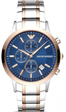 Emporio Armani Renato Chronograph Blue Dial Two Tone Steel Strap Watch For Men - AR80025 Authentic Buy Shop Now