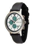 Emporio Armani Renato Chronograph Silver Dial Black Leather Strap Watch for Men - AR11473 Authentic Buy Shop Now