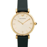 Emporio Armani Retro Champagne Beige Dial Green Leather Strap Watch For Women - AR1726 Authentic Buy Shop Now