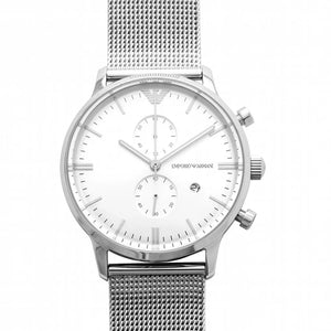 Emporio Armani Classic Chronograph Quartz Silver Dial Silver Mesh Bracelet Watch For Men - AR0390 Authentic Buy Shop Now