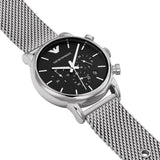 Emporio Armani Luigi Chronograph Black Dial Silver Mesh Bracelet Watch For Men - AR1811 Authentic Buy Shop Now