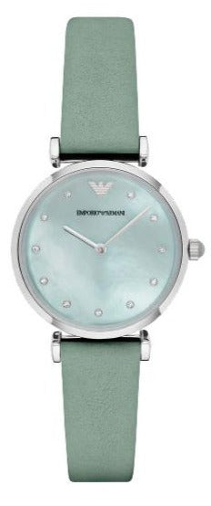 Emporio Armani Gianni T Bar Mother Of Pearl Blue Dial Blue Leather Strap Watch For Women - AR1959 Authentic Buy Shop Now