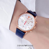 Emporio Armani Aviator Silver Dial Blue Leather Strap Watch For Men - AR11123 Authentic Buy Shop Now