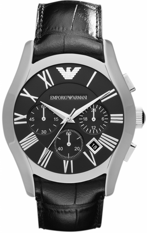 Emporio Armani Valente Chronograph Black Dial Black Leather Strap Watch For Men - AR1633 Authentic Buy Shop Now