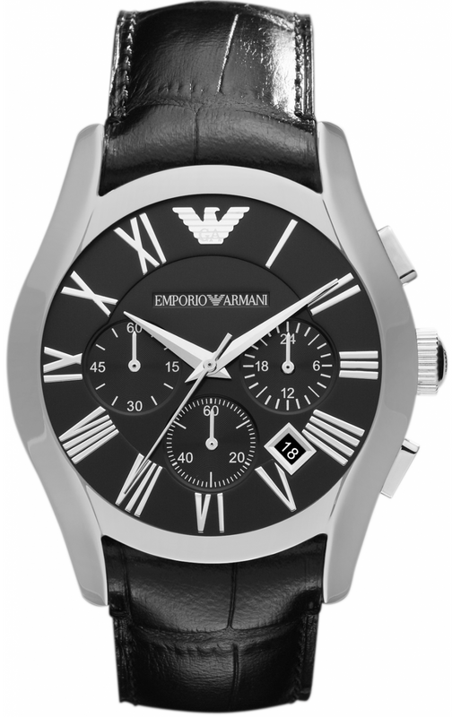 Emporio Armani Valente Chronograph Black Dial Black Leather Strap Watch For Men - AR1633 Authentic Buy Shop Now