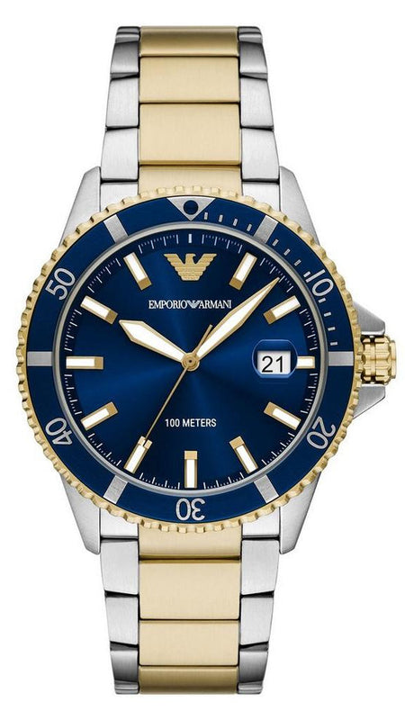 Emporio Armani World Explorer Blue Dial Two Tone Steel Strap Watch for Men - AR11682 Authentic Buy Shop Now