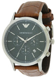 Emporio Armani Renato Chronograph Green Dial Brown Leather Strap Watch For Men - AR2493 Authentic Buy Shop Now
