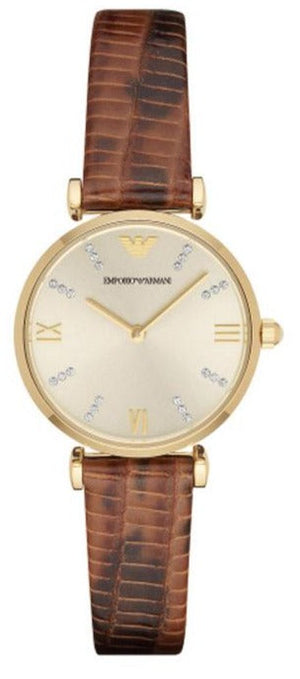 Emporio Armani Gianni T Bar Beige Dial Brown Leather Strap Watch For Women - AR1883 Authentic Buy Shop Now