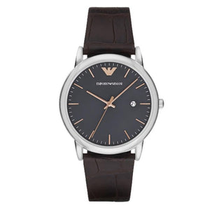 Emporio Armani Luigi Quartz Gray Dial Brown Leather Strap Watch For Men - AR1996 Authentic Buy Shop Now