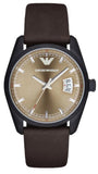 Emporio Armani Sportivo Chronograph Beige Dial Brown Leather Strap Watch For Men - AR6081 Authentic Buy Shop Now