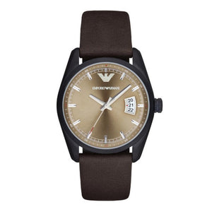 Emporio Armani Sportivo Chronograph Beige Dial Brown Leather Strap Watch For Men - AR6081 Authentic Buy Shop Now