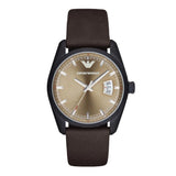 Emporio Armani Sportivo Chronograph Beige Dial Brown Leather Strap Watch For Men - AR6081 Authentic Buy Shop Now